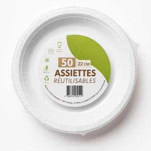 C1968/3 SDV DIRECT Assiettes en plastique Blanches 22cm 50P