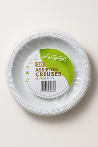 C1968/10 SDV DIRECT Assiettes Creuses en plastique Blanches 22cm 20P