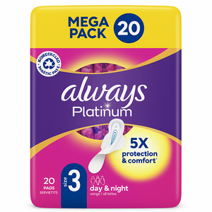 C2371 ALWAYS SERVIETTES HYGIENIQUES PLATINUM JOUR ET NUIT TAILLE 3 AVEC AILETTES X20