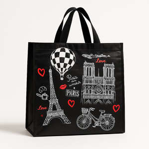 C2222/4 SAC CABAS PARIS FOND NOIR 100% RECYCBLABLE LARGEUR 45 CM / HAUTEUR 40 CM / SOUFFLET 20 CM