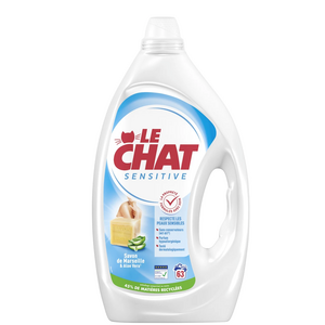 C2277/2 LE CHAT LESSIVE LIQUIDE SENSITIVE SAVON DE MARSEILLE ET ALOE VERA LE BIDON DE 63 LAVAGES 2.835L
