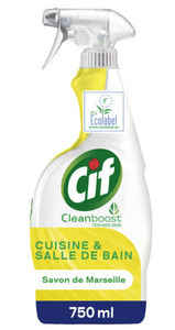 C2081/4 CIF NETTOYANT MÉNAGER CLEAN BOOST CUISINE ET SALLE DE BAIN SAVON DE MARSEILLE 750 ML
