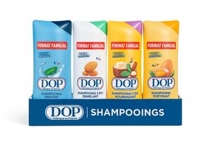 C2415 SHAMPOOINGS DOP – DISPLAY MULTI-RÉFÉRENCES 500 ML : ANTIPELLICULAIRE X3, AMANDE DOUCE X5, KARITÉ X3, AUX ŒUFS X5 (16 PIÈCES)