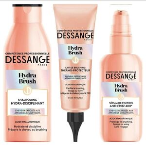C2417 DESSANGE HYDRA BRUSH – COFFRET SOIN THERMO-PROTECTEUR SHAMPOOING HYDRA-DISCIPLINANT 250ML SÉRUM ANTI-FRIZZ 48H 100ML LAIT DE BRUSHING THERMO-PROTECTEUR 125ML