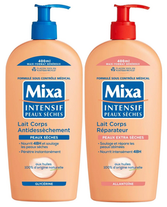 C2438 MIXA INTENSIF LAIT CORPS – 6 X ANTIDESSÈCHEMENT (PEAUX SÈCHES) 400 ML + 12 X LAIT CORPS RÉPARATEUR (PEAUX EXTRA SÈCHES) – 400 ML COLIS MIXER