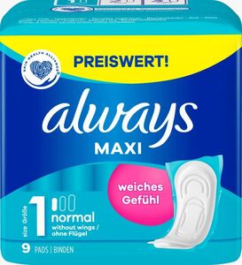 C1867/7 ALWAYS SERVIETTES HYGIENIQUES MAXI CLASSIC 9 PCS NORMAL SANS AILES TAILLE 1