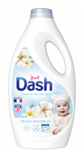 C2441 DASH LESSIVE LIQUIDE 2 EN 1 FLEUR DE COTON ET FLEUR DE TIARÉ PEAUX SENSIBLES 32 LAVAGES 1,44 L