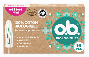 C2424/3 OB TAMPONS BIOLOGIQUES 100% COTON MINI 16 PCS