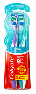 C2464 COLGATE BROSSES À DENTS 360° WHOLE MOUTH CLEAN SOUPLE ASSORTIES 2 PIÈCES