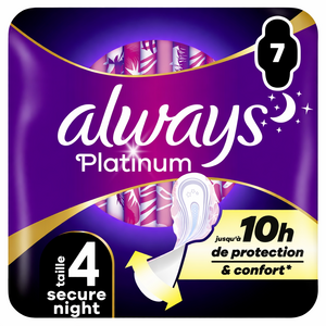 C1867/8 ALWAYS SERVIETTE HYGIÉNIQUE PLATINUM AVEC AILETTES SÉCURISÉ NUIT 7PCS TAILLE 4