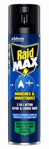 C2500 RAID MAX AÉROSOL MOUCHES ET MOUSTIQUES 2 EN 1 ACTION RAPIDE ET LONGUE DURÉE PARFUM EUCALYPTUS