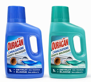 C2061/2 OURAGAN NETTOYANT CANALISATION FRAÎCHEUR MENTHOLÉE OU MARINE 1L 12 PIÈCES 6 MENTHOLÉE 6 MARINE