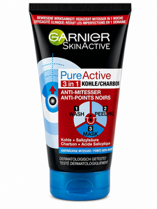 C2560 GARNIER GEL NETTOYANT PUREACTIVE 3 EN 1 ANTI-POINTS NOIRS AU CHARBON 150ML