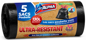 C2566/130ALPHA SAC POUBELLE AVEC POIGNEE COULISSANTE 5 SACS DE 130L 82 X 105 CM