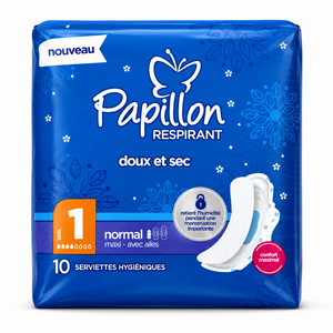 C2588/1 PAPILLON SERVIETTES HYGIENIQUES NORMAL TAILLE 1 MAXI AVEC AILES 10PCS