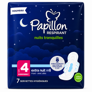 C2588/4 PAPILLON SERVIETTES HYGIENIQUES MAXI EXTRA NUIT TAILLE 4 AVEC AILES 7PCS