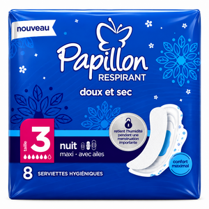 C2588/5 PAPILLON SERVIETTES HYGIENIQUES NUIT MAXI TAILLE 3 AVEC AILES 8PCS