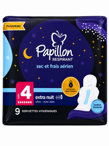 C2588/6 PAPILLON SERVIETTES HYGIENIQUES EXTRA NUIT ULTRA TAILLE 4 AVEC AILES 9PCS
