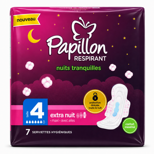 C2589/1 PAPILLON SERVIETTES HYGIENIQUES EN COTON EXTRA NUIT MAXI TAILLE 4 AVEC AILES 7PCS